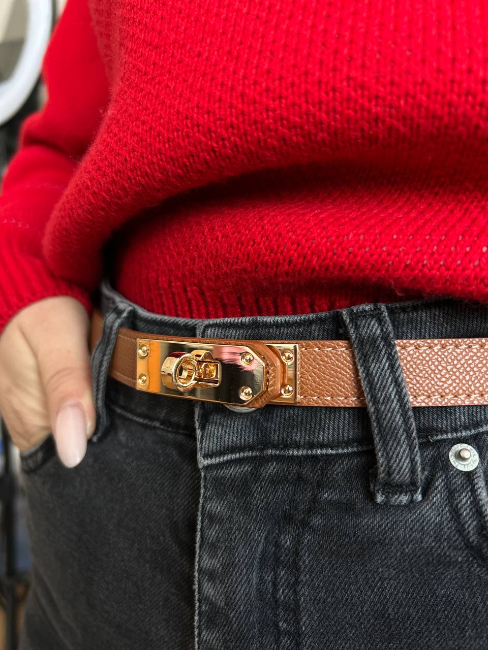Ремінь жіночий Hermes карамельний стиль